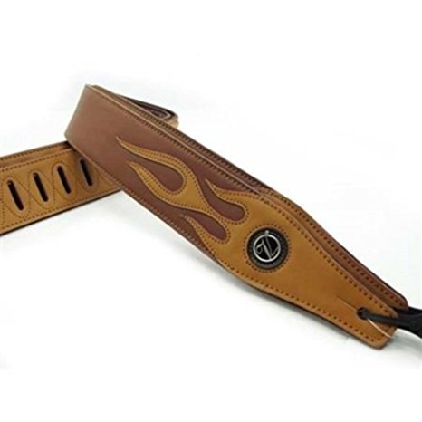 Vorson A5H1010QB Padded Leather Flame Guitar Strap, Tan/Brown