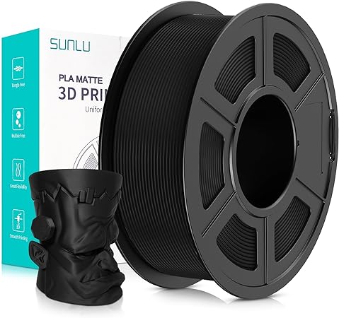 SUNLU 3D Printer Filament Matte PLA Filament, Neatly Wound Matte PLA Filament 1.75mm ± 0.02mm, Fit Most FDM 3D Printers, Good Vacuum Packaging 3D Printing Filament, 1kg Spool (2.2lbs), Matte Black