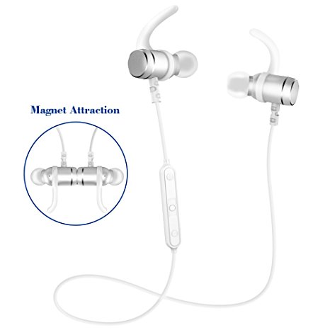 Bluetooth Earphones, Wireless Bluetooth 4.1 In-ear Stereo Headphones Earbuds with Magnetic Automatic Turning On/Off for IOS and Android Cellphones (White)