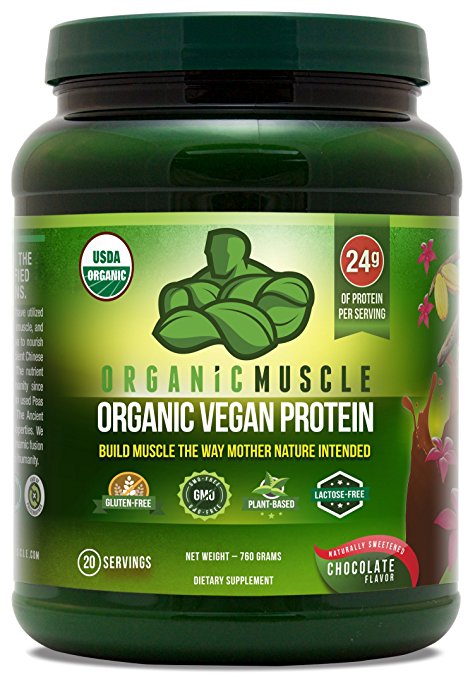 Organic Vegan Protein Powder - Great Tasting Chocolate Flavor W/ 24g of Protein -100% Organic Plant Based Protein Blend of Pea, Hemp, & Rice Protein +Chia, Flax Seed, & More -760g