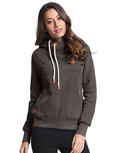 StyleDome Women Long Sleeve High Necke Pocket Pullover Hoodies Sweatshirts Coats