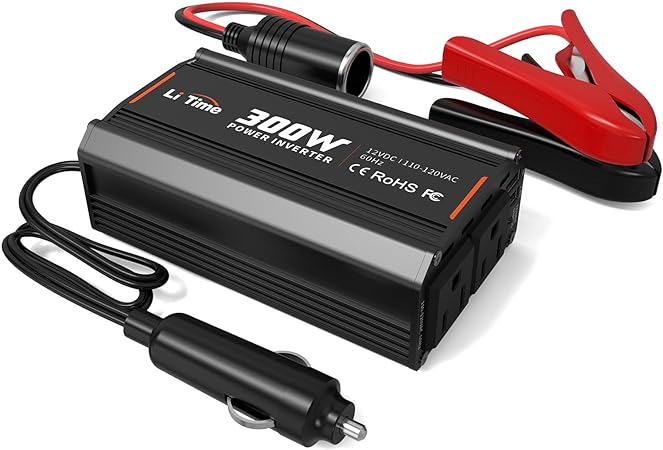 LiTime 300W Car Power Inverter, 12V DC to 120V AC Inverter for RV, Camping, Truck Converter with Dual Fast USB Charging Ports and 2 AC Outlets