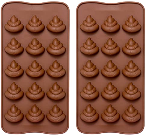2-Pack Emoji Poop Silicone Molds - Comkit Funny Poop Emotion Maker Mold Tray for Chocolate, Candy, Fondant, Gummy, Ice Cube,Jello, Pudding, Cake Decorating