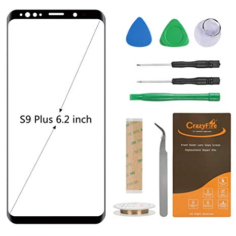 Original Compatible 6.2 inch Samsung Galaxy S9 Plus Front Outer Touch Screen Glass Lens Replacement,CrazyFire Screen Lens Glass Repair Tool Kits SM-G965(All Cellular Wireless Carriers)