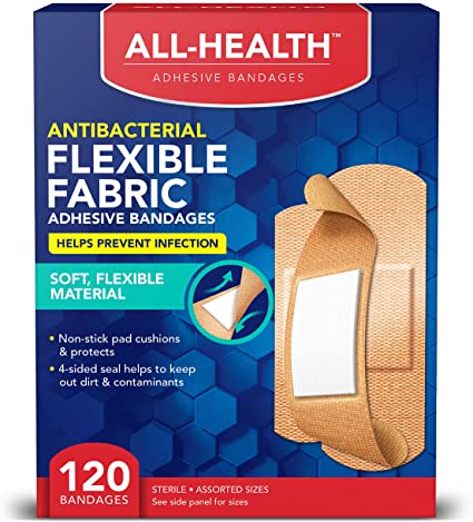All Health Antibacterial Flexible Fabric Adhesive Bandages, Assorted Sizes Variety Pack, 120 ct | Helps Prevent Infection, Flexible Protection for First Aid and Wound Care