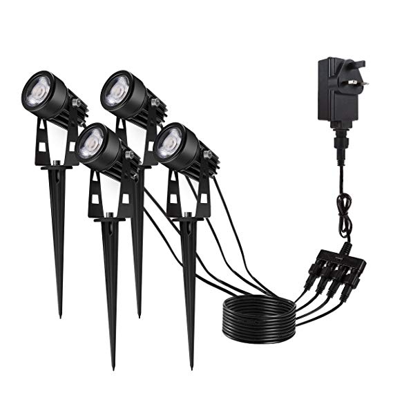 ECOWHO Garden Lights Plug in, 12v Pathway Lighting Waterproof Spike Lights Rotatable LED Spotlight Security Lights for Driveway Tree Lawn Bush Sculpture Pool Yard Fence Patio Wall (Pack of 4)