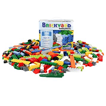 Building Bricks - 550 Pieces Compatible Toys by Brickyard Building Blocks - Bulk Block Set with 77 Roof Pieces, Free Brick Separator, and Reusable Storage Box with Handle (550 pcs)