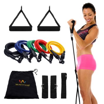 Wacces® New Set of 5 High Quality Covered Resistance Bands with Door Anchor Great for Exercise