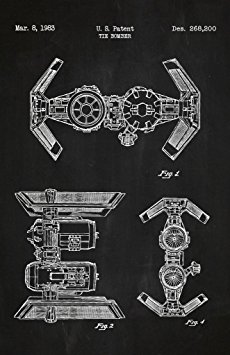 Inked and Screened "Star Wars Vehicles: Tie Bomber" Print, 11" x 17", Chalkboard - White Ink