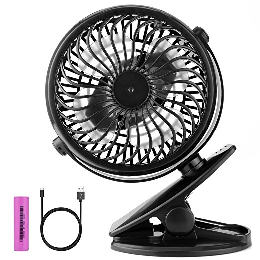 Airsspu Battery Operated Powerful Clip on Mini Stroller Fan, Portable Small Desk Fans with Rechargeable Battery or USB for the Office,Camping,Gym,Baby,Stroller