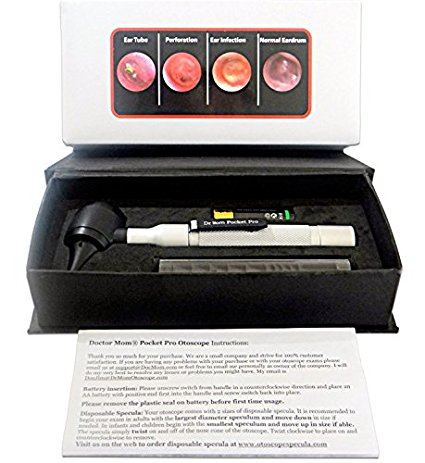 LIGHTED Ear CURETTES plus 4th Generation Dr Mom LED POCKET Otoscope and both Adult and Pediatric Disposable Specula Tips
