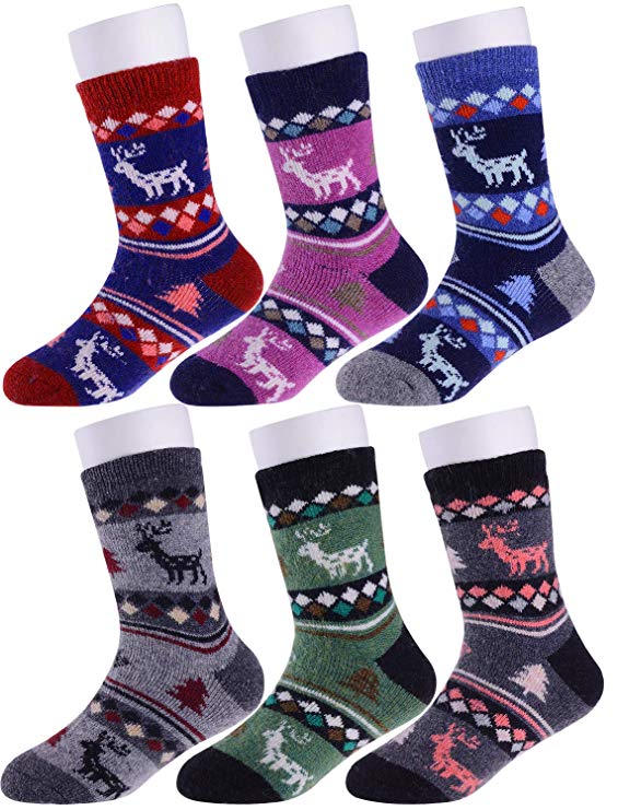 Girls Boys Wool Socks Thick Warm Thermal For Kid Child Toddlers Cotton Winter Crew Socks 6 Pairs