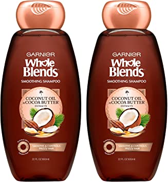 Garnier Hair Care Whole Blends Smoothing Hair Care Shampoo Set With Coconut Oil and Cocoa Butter Extracts, For Frizz Control, Paraben Free, 22 Fl Oz (2 Count)