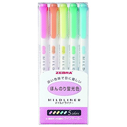 Zebra MILDLINER WKT7-5C Fluorescent Marker (5-Colour Set)