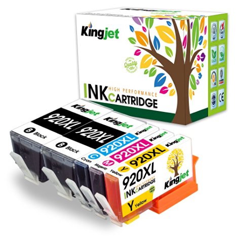 Kingjet Premium Compatible HP 920XL HP 920 Ink Cartridges 5Pack(2Black 1Cyan 1Magenta 1Yellow) Replacements with High Capacity Applicable with HP Officejet 6000 6500 6500A 7000 7500 Series Printer