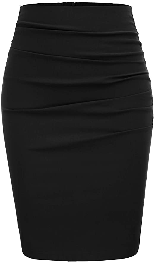 GRACE KARIN Womens Elegant Ruched Knee Length Slim Fit Business Skirt