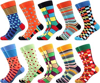 WeciBor Men's Funny Colorful Combed Cotton Dress Socks 10 Pack