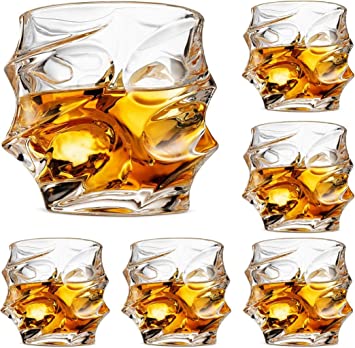 Premium Crystal Whiskey Glasses Set of 6, Large Lead-Free Crystal Glass, Tasting Cups Scotch Glasses, Old Fashioned Glass, Tumblers for Drinking Irish Whisky, Bourbon, Tequila (Iceberg, 10 oz)