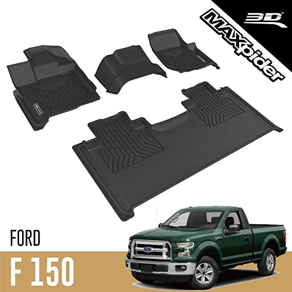 3D MAXpider All-Weather Floor Mats Compatible with Ford F-150 SuperCab (Bench Seats) 2015-2020, F150 Super Cab Custom Fit Car Mats Floor Liners, MAXTRAC Series