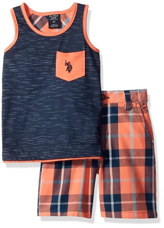 Boys' 2 Piece Pocket Tank Top and Plaid Short Set