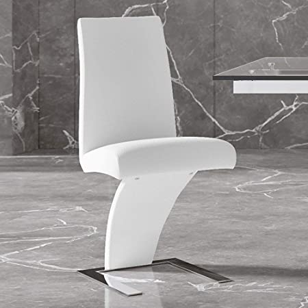 Zuri Furniture Modern Mesa Dining Chair in White Leatherette and Stainless Steel