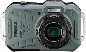 PENTAX WG-1000 Olive waterproof digital compact camera, designed for casual outdoor and underwater photography, waterproof to a depth of 15 meters, for up to one hour of continuous operation