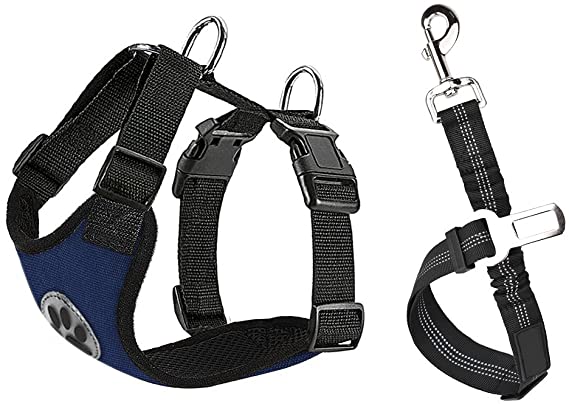AUTOWT Dog Safety Vest Harness, Pet Car Harness Dog Seatbelt Breathable Mesh Fabric Vest with Adjustable Strap for Travel and Daily Use in Vehicle for Dogs Puppy Cats