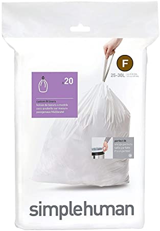 simplehuman Code F Custom Fit Drawstring Trash Bags, 25 Liters / 6.5 Gallon, 1 Refill Pack (20 Count)