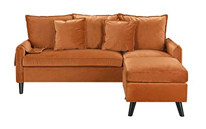 Classic Living Room Velvet Sectional Sofa, L-Shape Couch with Pocket Organizer (Rust)