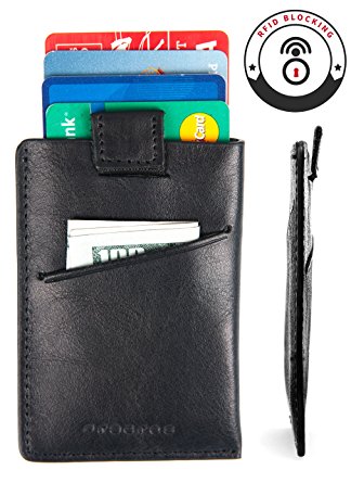 Leather RFID Blocking Pull Tab Front Pocket Minimalist Wallet Slim Card Holder for Men