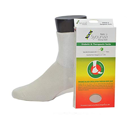 Syounaa Unisex Diabetic Care & Therapeutic Crew Length Socks, Medium (Beige)
