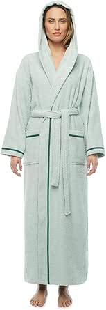 Arus Women's Hooded Classic Full Length Bathrobe Turkish Cotton Ankle Long Robe