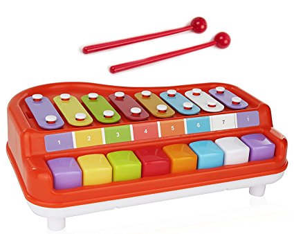 Toysery 2 In 1 Piano Xylophone for Kids, Educational Musical Instruments Toyset for Babies, Toddlers Preschoolers, 8 Key Scales in Clear and Crisp Tones with Music Cards Songbook