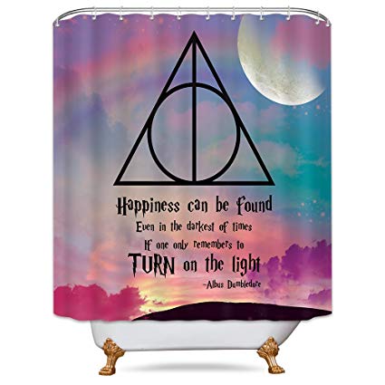 LIGHTINHOME Quotes in Harry Potter Movie Hogwarts Shower Curtain Set Magical Wizarding School Rainbow Panel Polyester Waterproof Fabric 72x72 Inch with 12-Pack Plastic Shower Hooks
