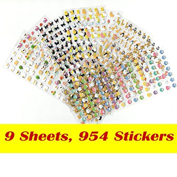 9 Pieces Best Value Choice of Colorful Cute Animal Calendar Reminder Stickers (Total 954pcs) - Cat, Deer, Bear, Penguin, Alice In Wonderland, Chicken, Bunny