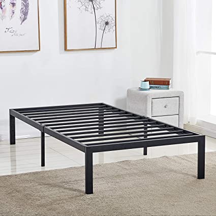 VECELO 14" Black Twin Metal Platform Bed Frame,Heavy Duty Steel Slat/Easy Assembly Mattress Foundation/No Box Spring Needed