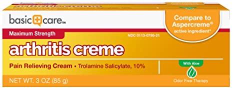 Basic Care Arthricream, Trolamine Salicylate 10%, Analgesic & Arthritis Pain Relief Cream, 3 Ounces