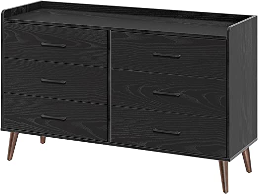 Rolanstar Dresser with 4 Extra Drawer Organizer, Modern 6 Drawer Double Dresser for Bedroom, Anti-Tipping Device, Black