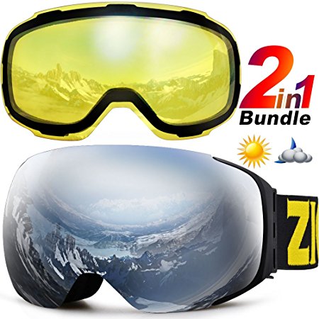 ZIONOR XA Ski Snowboard Snow Goggles for Men Women Anti-fog UV Protection Spherical Dual Lens Design