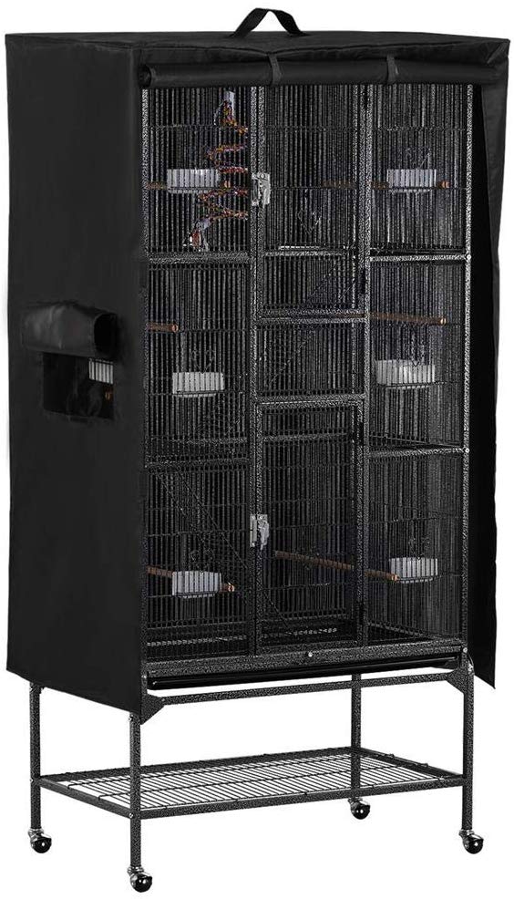 Yaheetech Large Black Bird Cage Cover w/Mesh Window/Storage Pocket Good Night Lightweight & Washable Universal Parrot Cage Cover 41.3in x 27.6in x 48in Black