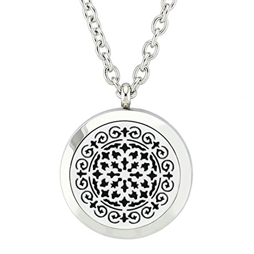 Aromatherapy Essential Oil Diffuser Locket Pendant with Free 24” Chain Necklace and 8 Felt Pads by Jenia