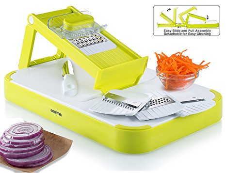 Gourmia GMS9255 Mandoline Slicer & Cutting Board Set Kitchen Slicer & Food Prep Board Combo With 4 Interchangeable Blades & FREE Bonus Knife, Durable BPA free food safe material