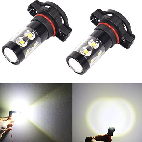 Alla Lighting 50W CREE High Power 5202 H16 (Type One) 5201 9009 Extremely Super Bright 6000K Xenon White LED Fog Driving Bulbs Lamps Replacement