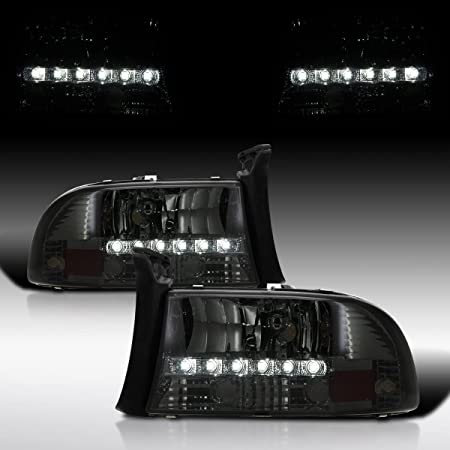 Autozensation Compatible with 1997-2004 Dodge Dakota 1998-2003 Dodge Durango LED Headlights Smoke Lens L   R Pair Headlamp