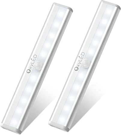 OxyLED Motion Sensor Closet Lights, Battery Operated 10 LED Closet Light Wireless Under Cabinet Light with Magnetic Security Closet Light Stick Up Motion Sensor Night Lights for Cabinet Stairs, 2 Pack