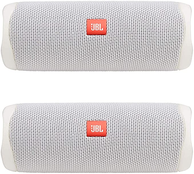 JBL Flip 5 Waterproof Portable Wireless Bluetooth Speaker Bundle - (Pair) White