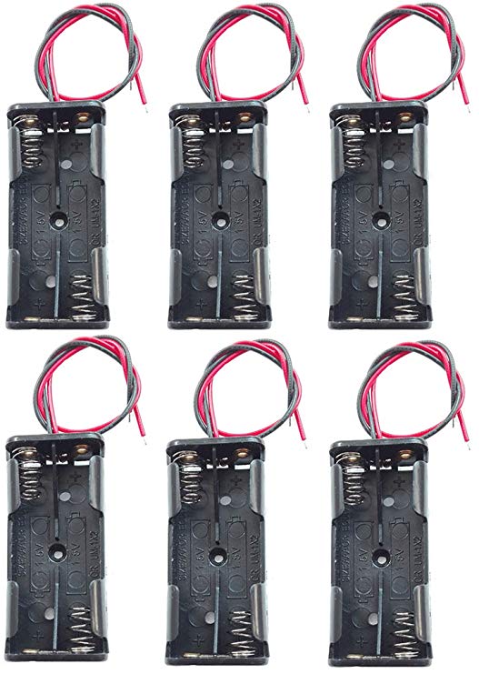 WAYLLSHINE 6PCS 2 x 1.5V AAA Battery Spring Clip Black Plastic 2 x 1.5V AAA Battery Case Holder Box Black Red Wire Leads