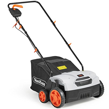 VonHaus Electric Lawn Rake/Aerator – 1200W Grass Raker with 4 Working Depths & 40L Collection Bag