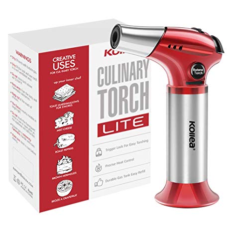 Butane Torch, Kollea Kitchen Blow Torch Refillable Cooking Torch Lighter, Mini Creme Brulee Torch with Safety Lock & Adjustable Flame for Desserts, BBQ, Soldering(Butane Gas Not Included)
