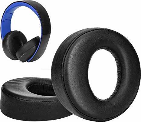 SOULWIT Ear Pads Cushions for Sony Gold Wireless Playstation PS4 Headset, Replacement Earpads for 2014 Version, Headphone Model CECHYA-0083 (Black)